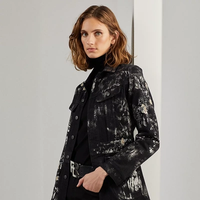 Ralph Lauren Bacall Embellished Denim Field Jacket In Onyx Black | ModeSens