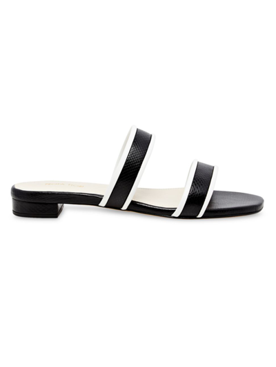 Prota Fiori Zinnia Lizard-embossed Apple Skin Flat Sandals In Nero Bianco