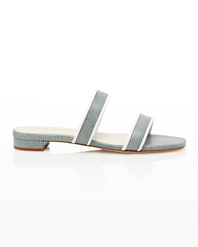 Prota Fiori Zinnia Lizard-embossed Apple Skin Flat Sandals In Mist White