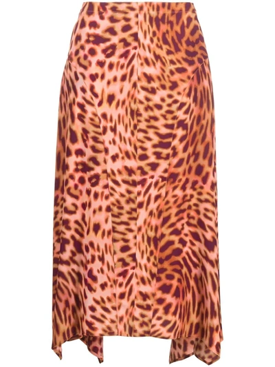 Stella Mccartney Naya Leopard-print Silk Crepe De Chine Midi Skirt In Pink
