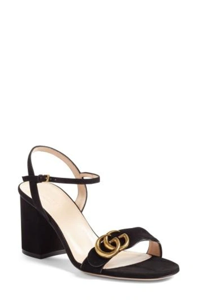 Gucci Gg Marmont Sandal In Black Suede