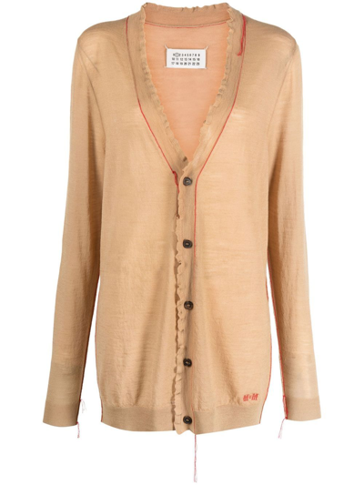 Maison Margiela Contrast-stitch Logo-embroidered Cardigan In Nude