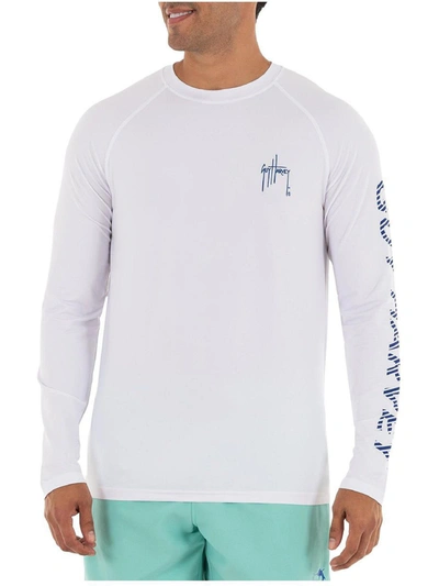 Guy Harvey Men's Moisture-wicking Upf 50 Logo Graphic Long-sleeve T-shirt In White