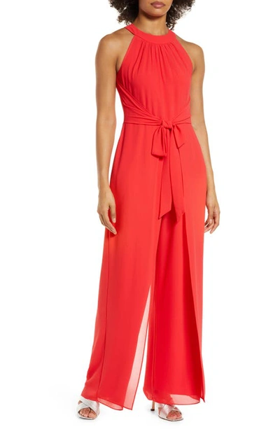 Vince Camuto Halter Neck Chiffon Jumpsuit In Strawberry