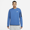 Nike Sportswear Tech Fleece Men's Crew Sweatshirt In Dark Marina Blue,light Bone