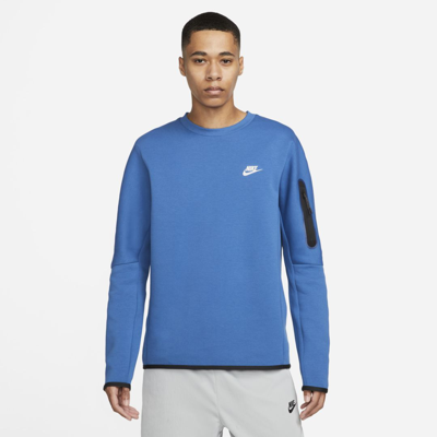 Nike Sportswear Tech Fleece Men's Crew Sweatshirt In Dark Marina Blue,light Bone