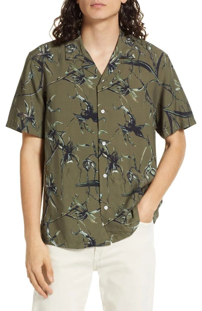 Rag & Bone Avery Convertible-collar Printed Cotton Shirt In Khaki