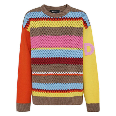 Dsquared2 Wool Blend Knit Striped Jacquard Sweater In Multicolor