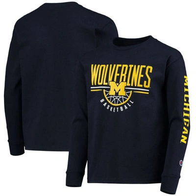 Champion Kids' Youth  Navy Michigan Wolverines Basketball Long Sleeve T-shirt