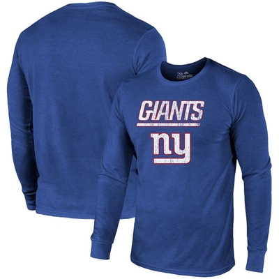 Majestic New York Giants  Threads Lockup Tri-blend Long Sleeve T-shirt In Royal