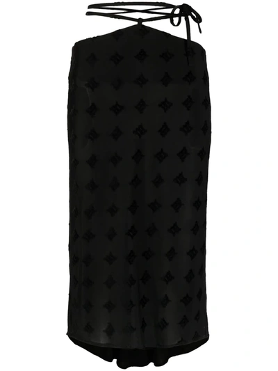 Misbhv Velour Monogram Straps Midi Skirt In Black