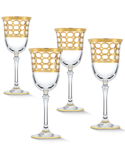 Lorren Home Trends 4 Piece Infinity Gold Ring White Wine Goblet Set In Gold-tone