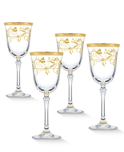 Lorren Home Trends 4 Piece Rosalia Flower Red Wine Set In Gold-tone