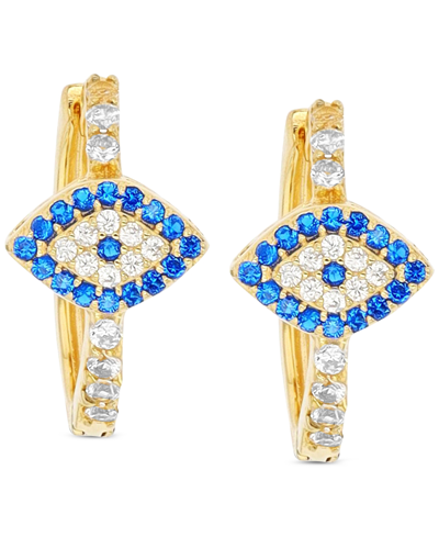 Macy's Lab-created Blue Spinel (1/3 Ct. T.w.) & Cubic Zirconia Hoop Earrings In Gold Over Silver