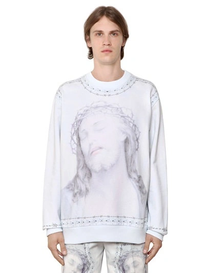 Givenchy Columbian Jesus Print Cotton Sweatshirt, Light Blue | ModeSens
