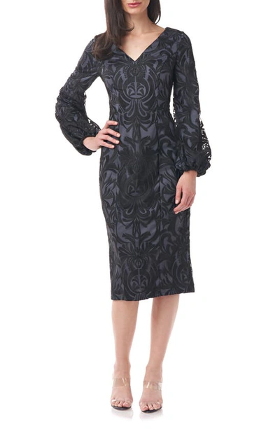 Js Collections Lela Blouson Sleeve Cocktail Dress In Black/ Gunmetal