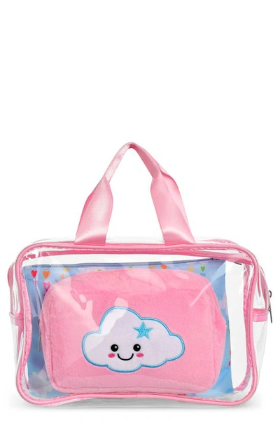 Iscream Kids' 3-piece Cheerful Clouds Cosmetic Bag Set In Pink
