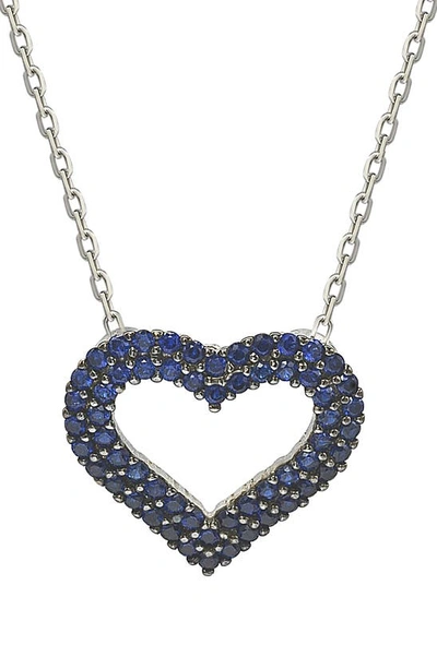 Suzy Levian Sterling Silver Pavé Blue Cz Open Heart Pendant Necklace