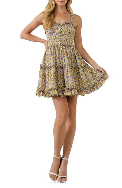 Free The Roses Floral Ruffle Tiered Fit-and-flare Mini Dress In Orange Multi