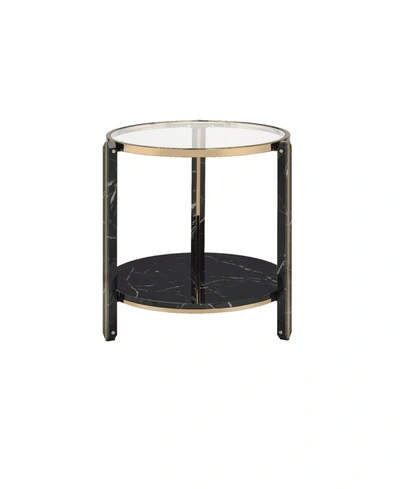 Acme Furniture Thistle End Table In Clear Glass With Faux Black Marble And C