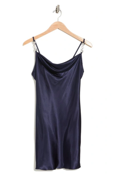 Jump Apparel Satin Cowl Neck Slip Dress In Navy