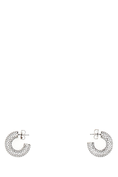Amina Muaddi Cameron Embellished Mini Hoop Earrings In Silver