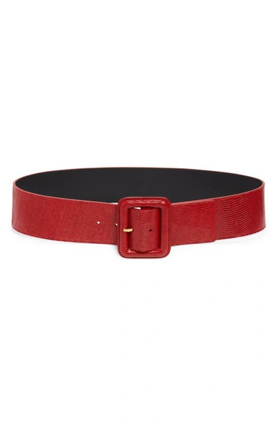 Saint Laurent Lizard-embossed Leather Belt In Red