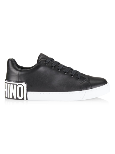 Moschino Men's Maxilogo Leather Low-top Sneakers In Black