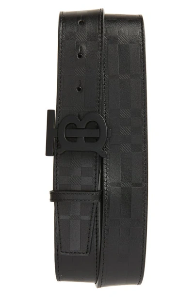Burberry Tb Monogram Check Embossed Leather Belt In Black