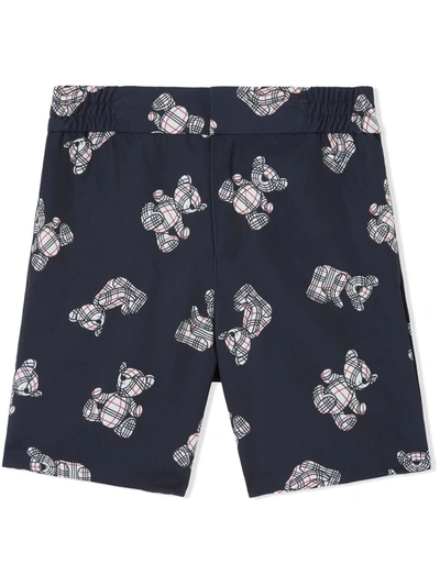 Burberry Kids' Blue Shorts For Boy With Iconic White Teddy Bear