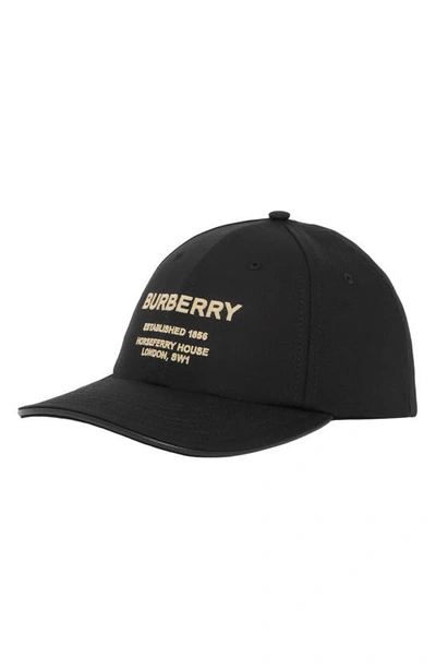 Burberry Horseferry Motif Cotton Twill Baseball Cap In Black/beige