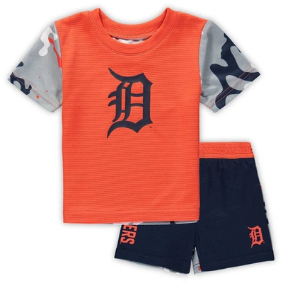 Outerstuff Babies' Newborn And Infant Boys And Girls Orange, Navy Detroit Tigers Pinch Hitter T-shirt And Shorts Set In Orange,navy