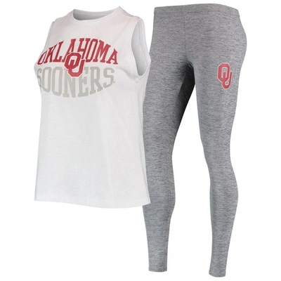 Concepts Sport Women's  Charcoal, White Oklahoma Sooners Tank Top And Leggings Sleep Set In Charcoal,white
