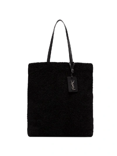 Saint Laurent Black Shearling Tote Bag