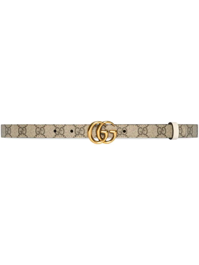 Gucci Gg Marmont Reversible Thin Belt In Beige