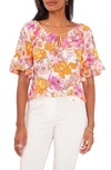 Chaus Floral Off The Shoulder Top In Pink/ Orange/ White
