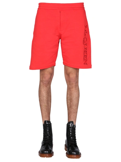 Alexander Mcqueen Bermuda With Embroidered Logo In Red