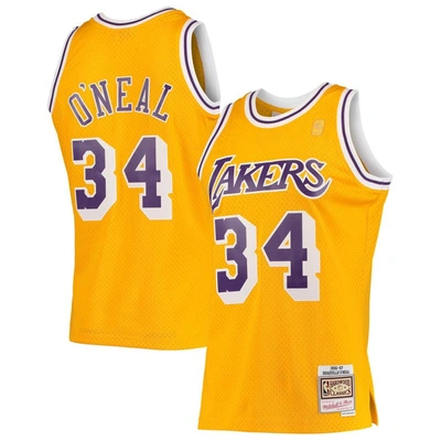 Mitchell & Ness Shaquille O'neal Gold Los Angeles Lakers 1996/97 Hardwood Classics Swingman Jersey