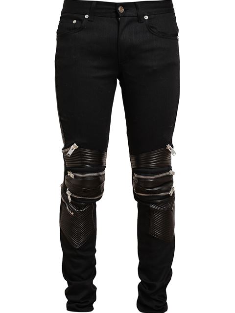 Saint Laurent Zip-knee Leather-panel Jeans In Black | ModeSens
