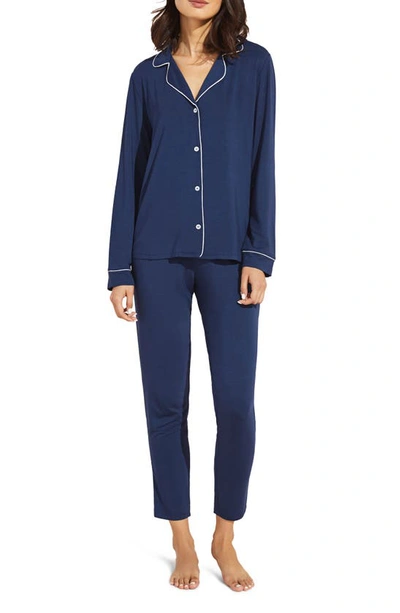 Eberjey Gisele Slim Jersey Knit Pajamas In Navy/ Ivory