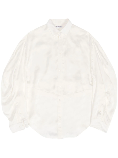 Balenciaga Twisted Bb Logo Satin Jacquard Oversized Shirt In 9016 Off White