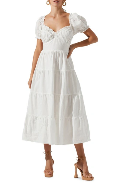 Astr Sweetheart Neck Tiered Ruffle Cotton Dress In White