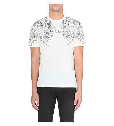 Versace Swirl Floral-print Cotton-jersey T-shirt In White Black | ModeSens