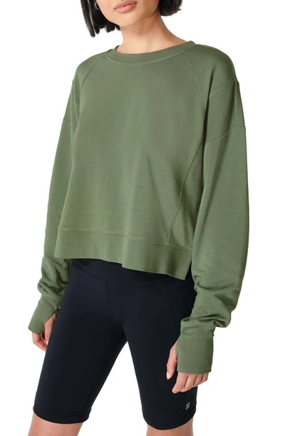 Sweaty Betty After Class Cotton Blend Crop Sweatshirt In Heath Green