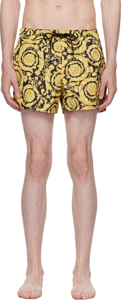 Versace Gold-tone Barocco Print Swim Shorts In Gold Print