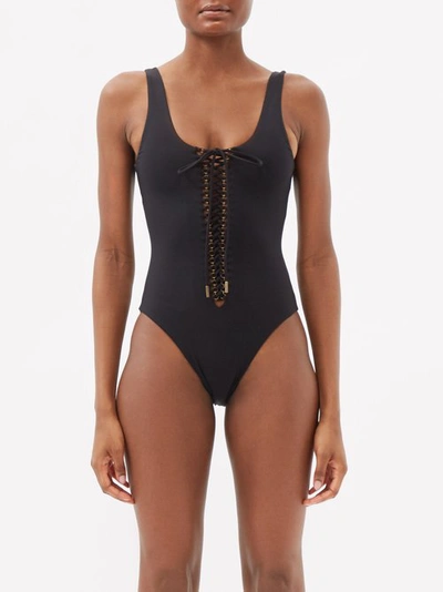 Saint Laurent Saharienne One-piece Swimsuit In Black