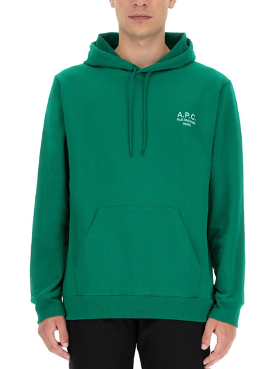 A.p.c. Marvin Logo-embroidered Cotton-jersey Hoodie In Green