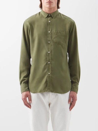Officine Generale Lipp Pigment-dyed Button-front Shirt In Green Moss