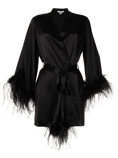 Gilda & Pearl Camille Silk And Feather Short Robe In  Black