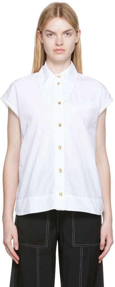 Ganni Scalloped Organic Cotton-poplin Shirt In White